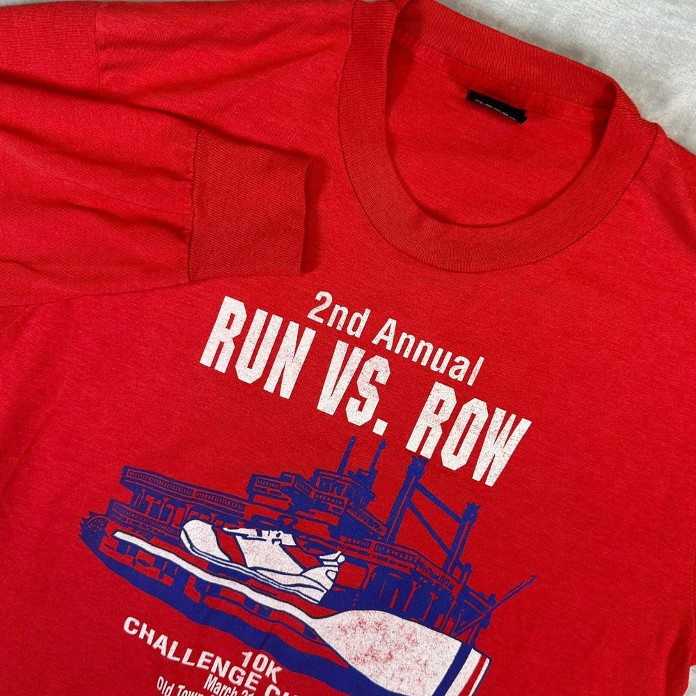 Screen Stars T-Shirt Mens‎ L Red 1992 Run vs Row 10K Vintage Single Stitch USA